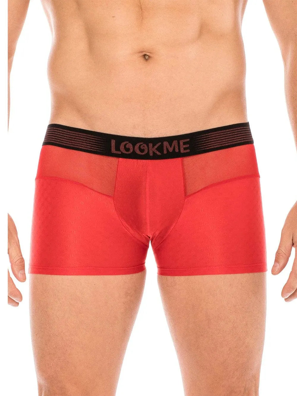 Boxer rouge homme LOOKME, tissu opaque et résille, ceinture élastique noire avec logo, coupe design et élégante.