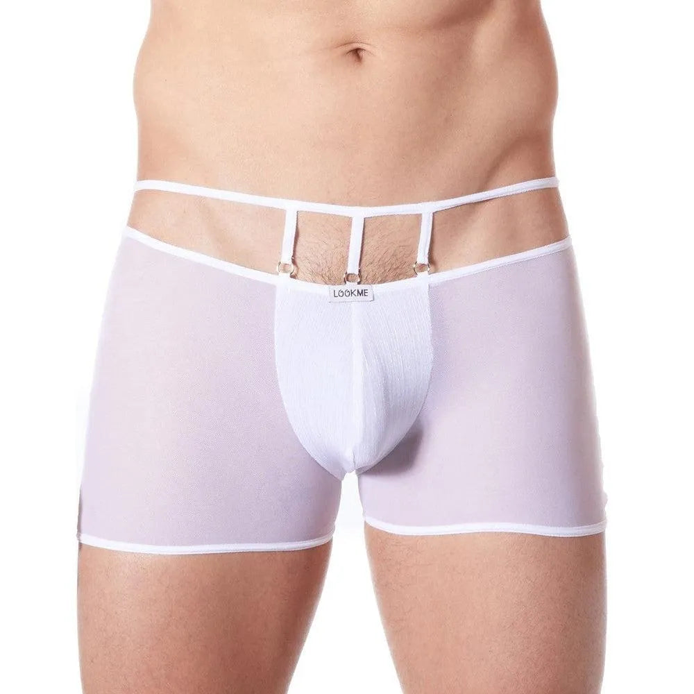 Boxer Sexy Blanc Homme Tissu Brillant