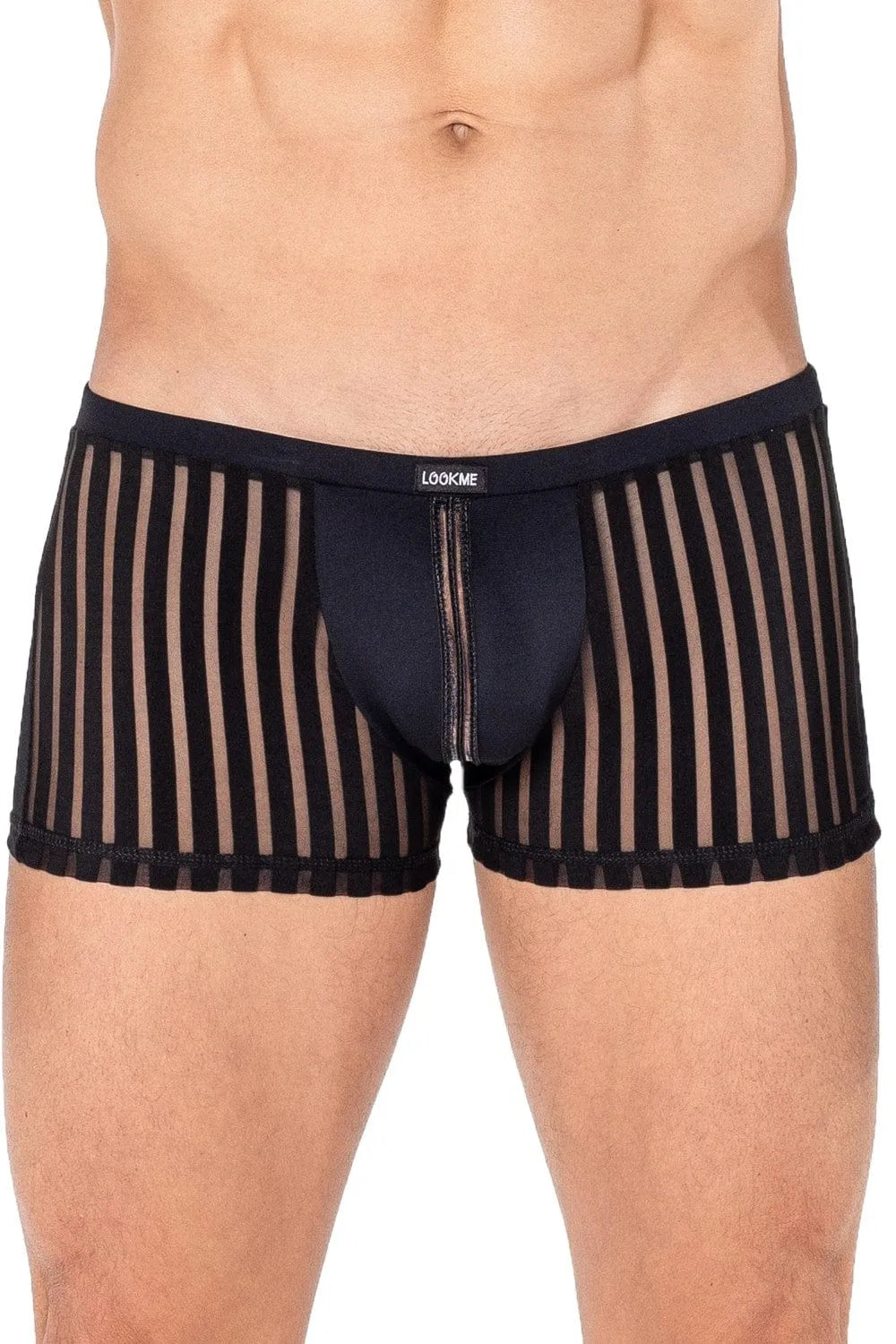 Boxer noir en résille fine avec bandes verticales, effet string arrière, LOOKME Biker, pour un style tendance et confortable.