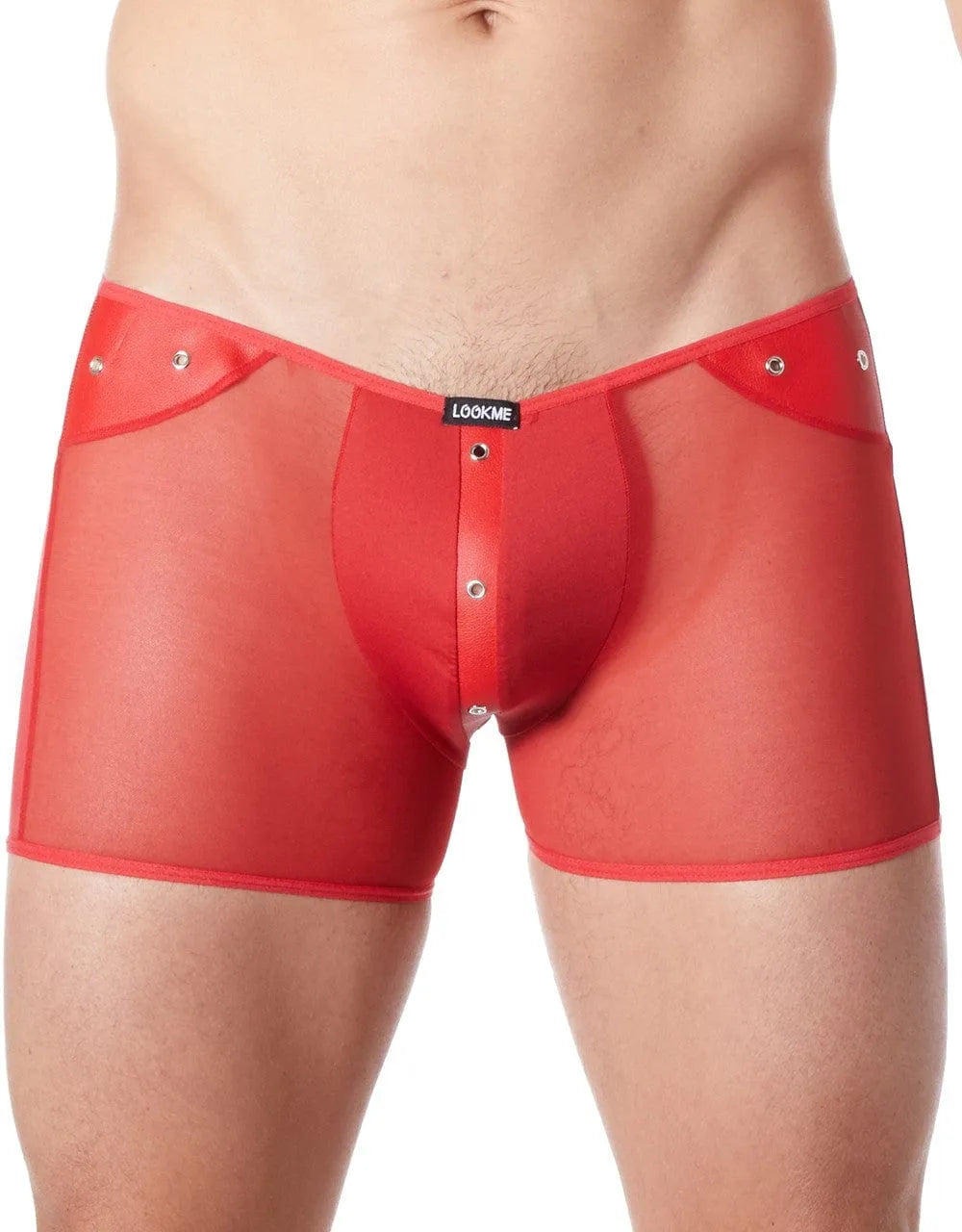 Boxer Sexy Rouge Transparent Avec Anneaux Métalliques