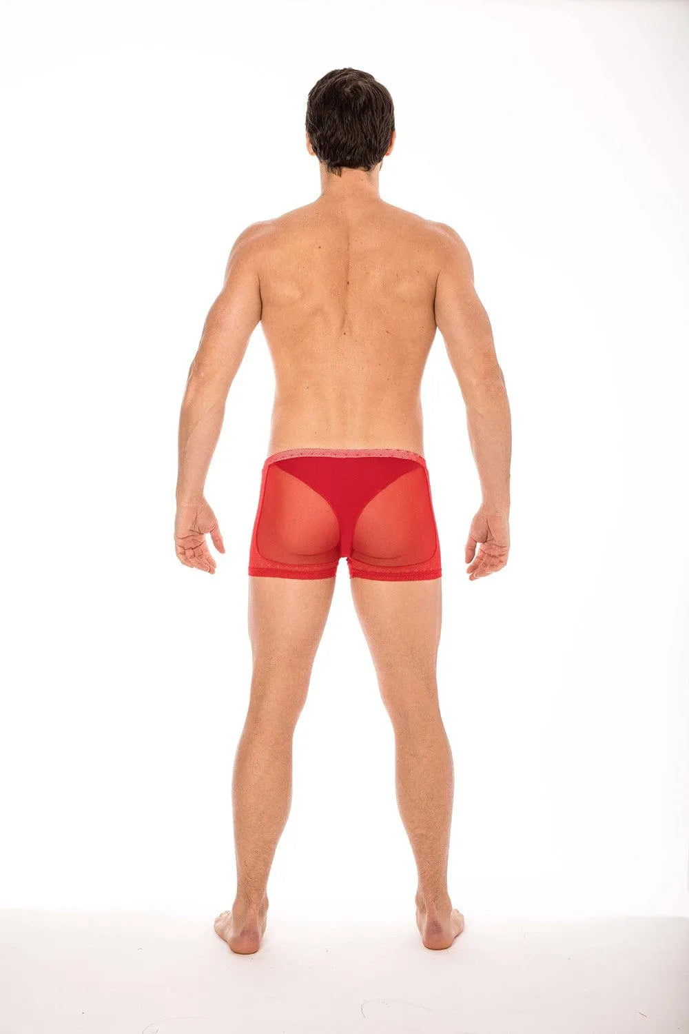 Boxer rouge transparent homme, dentelle fine, confort optimal, style élégant et sensuel, LOOKME, polyamide et spandex.