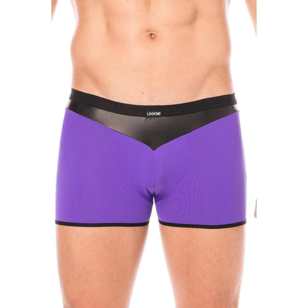 Boxer Violet Design Bande Simili Cuir