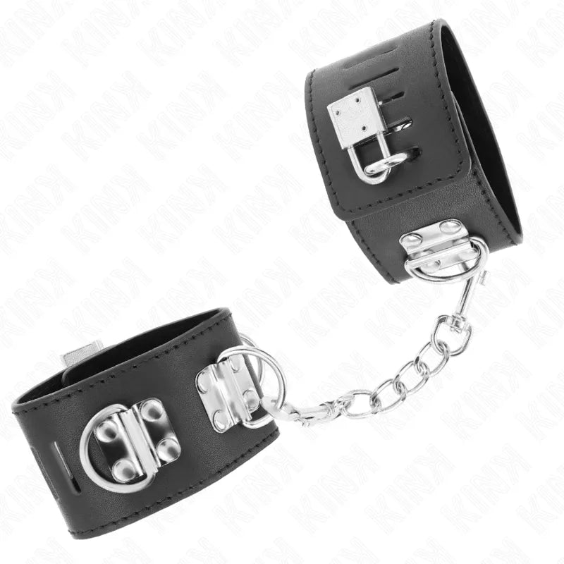 Bracelets BDSM en cuir noir haute qualité avec boucles métalliques et chaîne, élégance et durabilité pour expériences Kink.