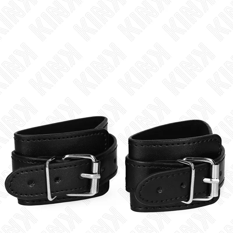 Bracelets BDSM en cuir noir véritable, boucles métalliques, design élégant et durable, accessoires intimes de haute qualité.