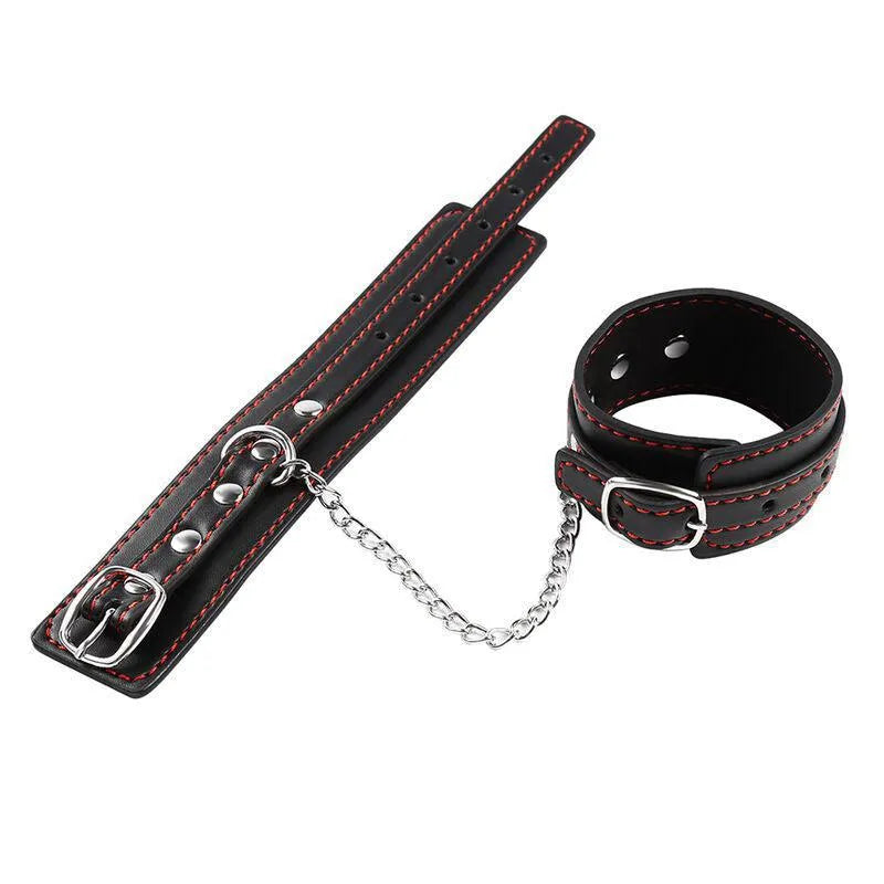 Bracelets BDSM en métal noir réglables Ohmama avec chaîne, design robuste et élégant, ajustables 14-24 cm.