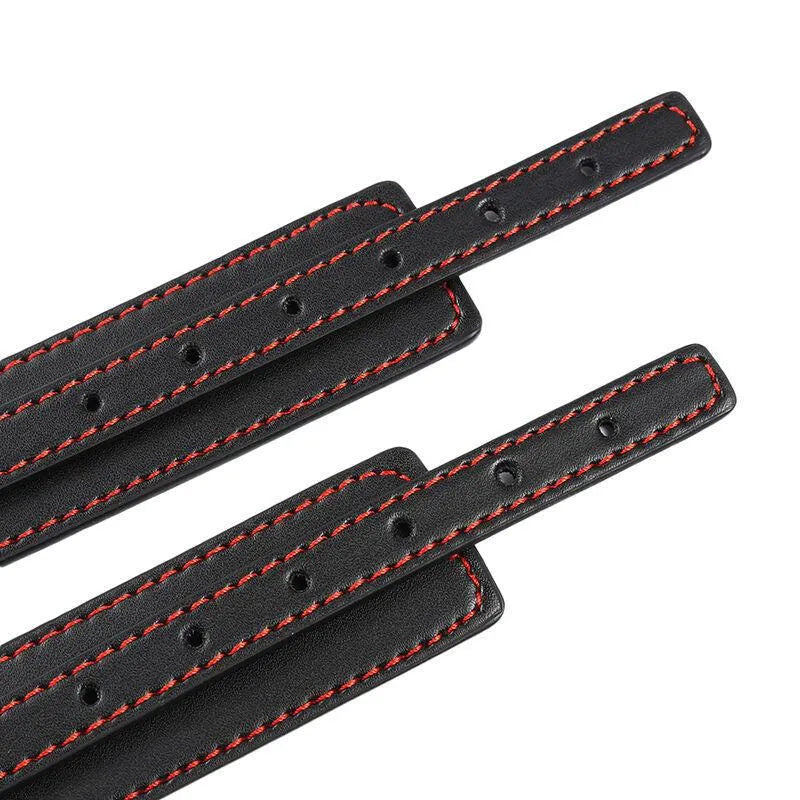 Bracelets BDSM en métal réglables Ohmama, noirs avec coutures rouges, robustes et élégants, taille ajustable.