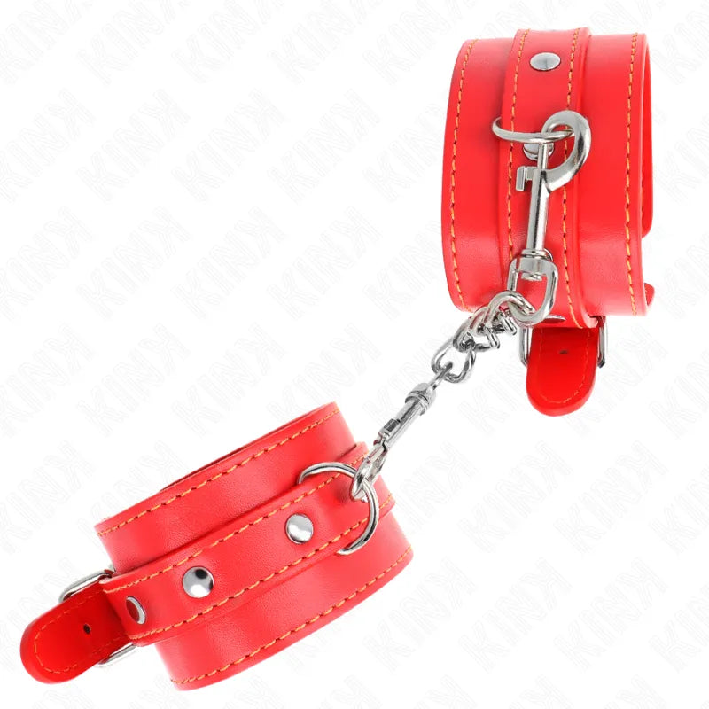 Bracelets en cuir rouge BDSM, haute qualité, avec chaîne métallique, design élégant et durable pour confort et contrôle.