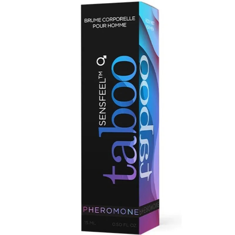 Brume corporelle phéromones homme, flacon noir et bleu, 15ml, parfum neutre, SensfeelTM, attraction masculine.