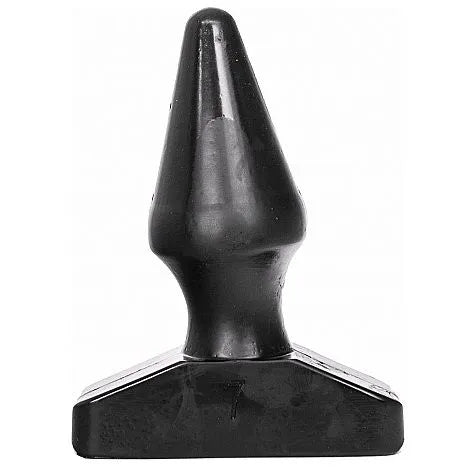 Buttplug anal conique noir en PVC, forme lisse et progressive, base large pour sécurité et confort optimal.