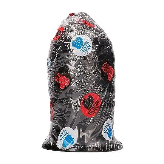 Buttplug noir nervuré hypoallergénique, design élégant et sécurisé, stimulation anale, emballé sous plastique transparent.