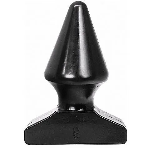 Buttplug conique noir, surface lisse, base large, idéal débutants et confirmés, matériau hypoallergénique.