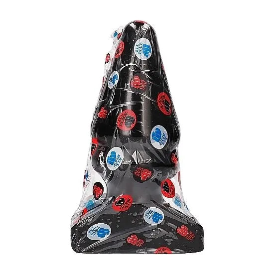Buttplug conique noir en PVC hypoallergénique, emballé, forme ergonomique pour plaisir anal, compatible lubrifiants.