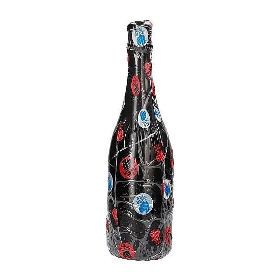 Buttplug noir en forme de bouteille de champagne, design élégant, PVC haute qualité, compatible lubrifiants eau et silicone.