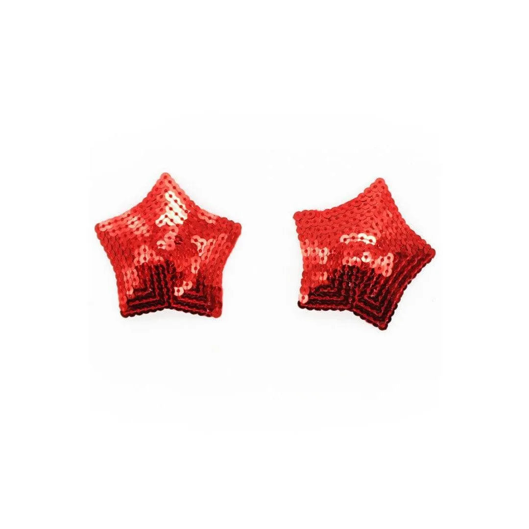 Cache-tétons étoile rouges à sequins brillants, adhésifs, réutilisables, glamour, pour soirées élégantes.