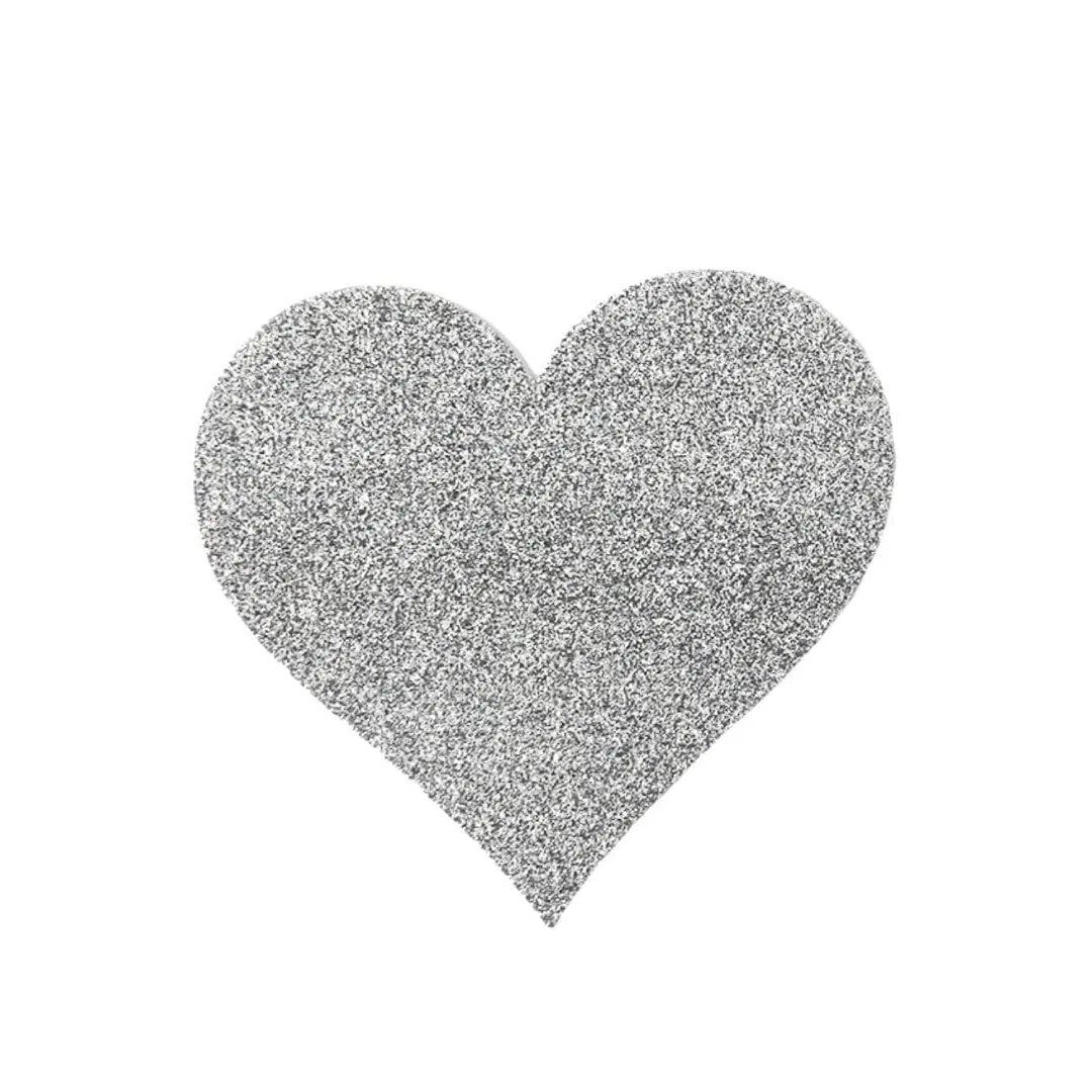 Cache-tétons cœur blanc pailleté, forme élégante, glamour discret, accessoire poitrine, haute qualité, adhérence parfaite.