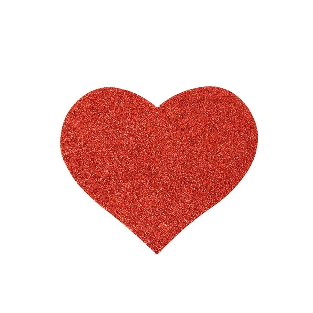 Cache-tétons cœur rouge pailleté, élégant et discret, idéal pour sublimer la silhouette lors d'occasions spéciales.