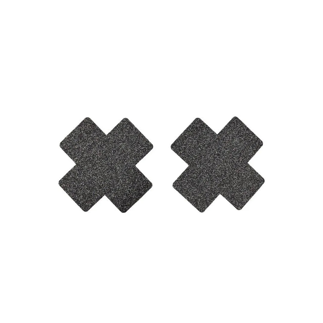Cache-Tétons Croix Noire Pailletée Élégante