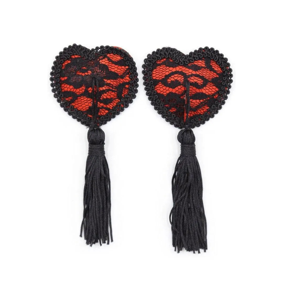 Cache-Tétons En Cœur Rouge Dentelle Noire