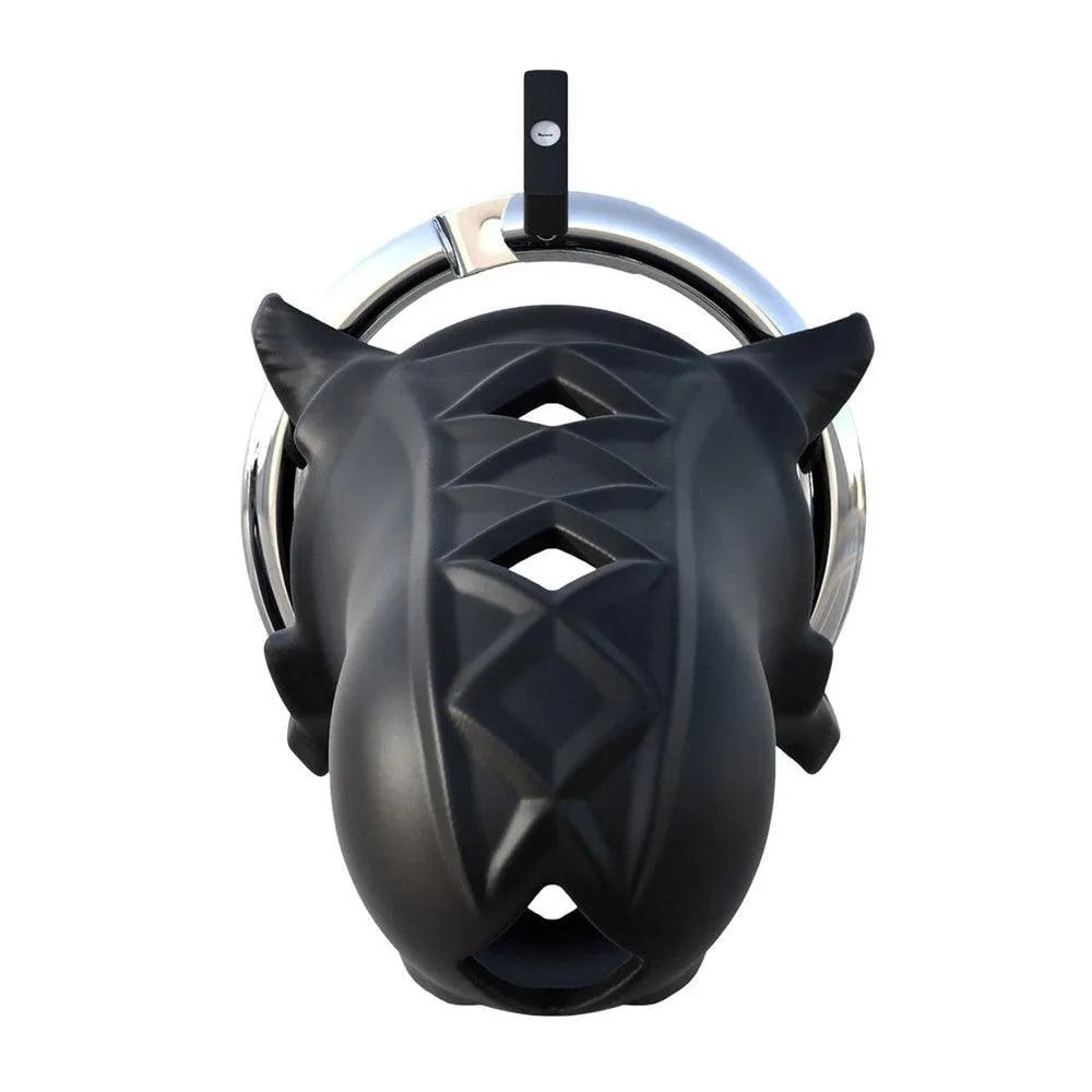 Cage de chasteté homme noire, design ergonomique, anneau réglable, cadenas inclus, sextoy masculin discret et sécurisé.
