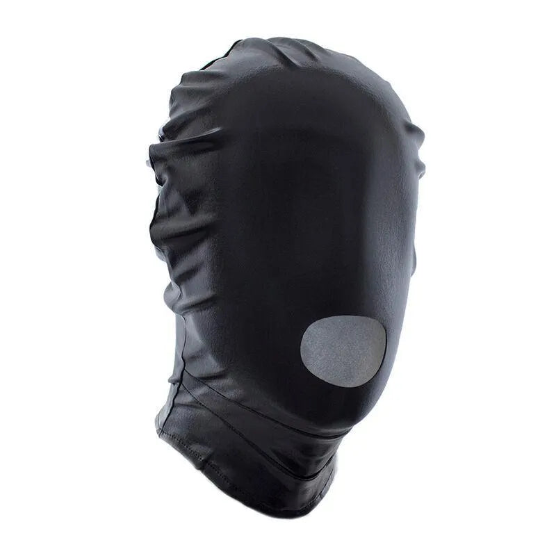 Casquette noire fétichiste Ohmama avec trou bouche, design unique pour jeux sensoriels, confort optimal.