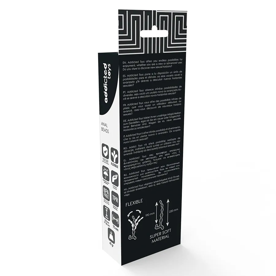 Chaîne de perles anales TPR noir, 5 perles progressives, matériau doux, idéal débutants, plaisir anal sécurisé.