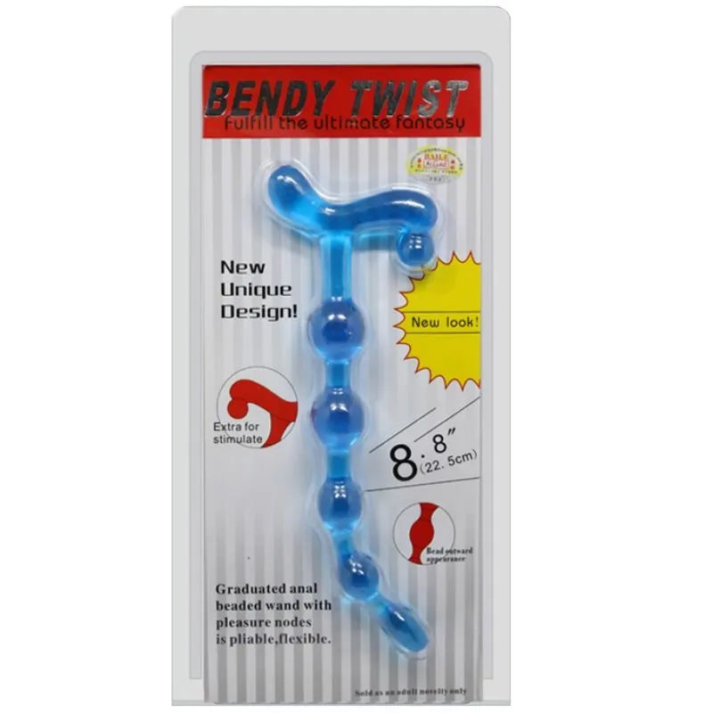Chapelet anal bleu flexible en TPR, design innovant avec perles graduées, submersible pour jeux aquatiques.