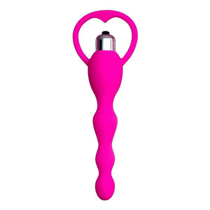 Chapelet anal ondulé vibrant rose silicone médical ABS vibreur intégré poignée retrait rapide sensations intenses longueur 17 centimètres diamètre progressif