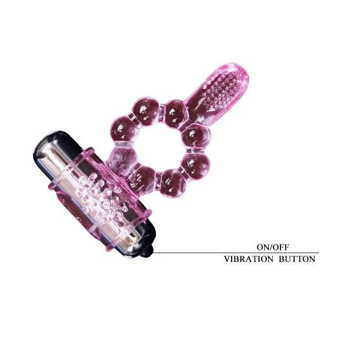Cockring rose double vibration, stimulation clitoris et anal, silicone souple, bouton unique, 10 rythmes vibrants.