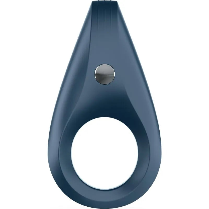 Anneau pénien bleu en silicone avec bouton, forme ergonomique, idéal pour couples, vibrations intenses, plaisir partagé.