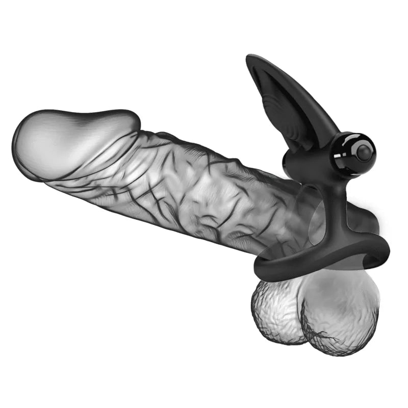 Cockring en silicone noir avec stimulateurs, extensible, pour couples, améliore érection et plaisir partagé.