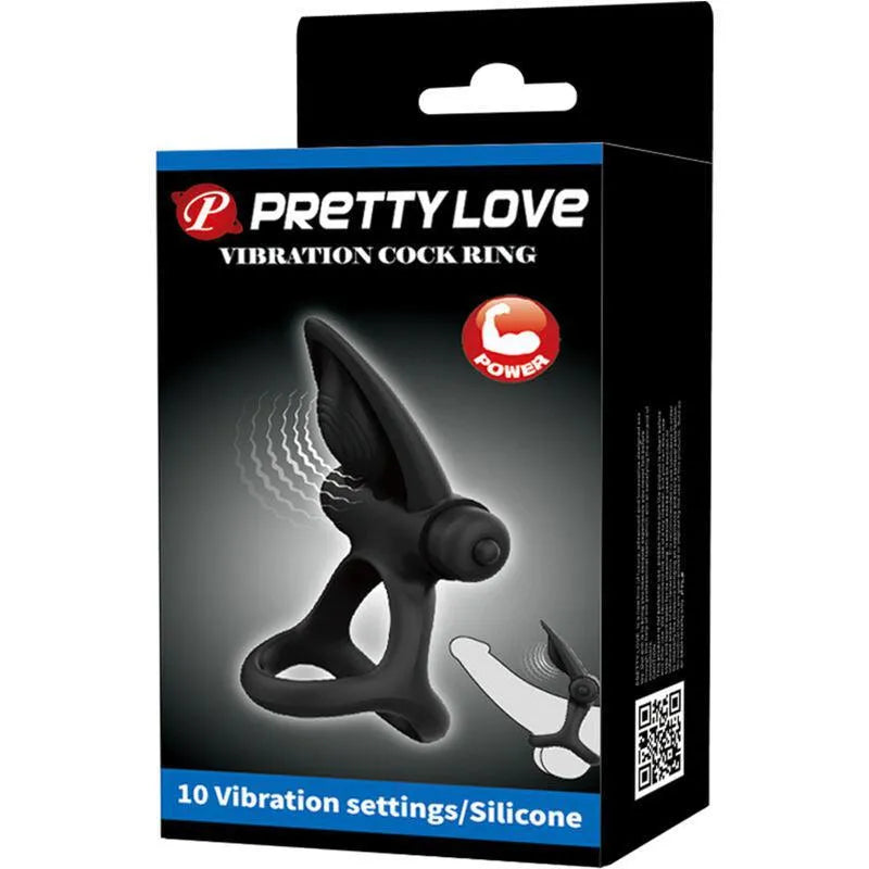 Cockring en silicone noir avec stimulateurs, emballage élégant, accessoire pour couples, intensifie le plaisir partagé.