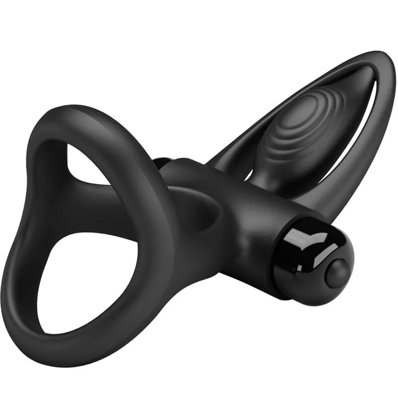 Cockring noir en silicone pour couples, design ergonomique avec stimulateurs, améliore l'expérience intime.
