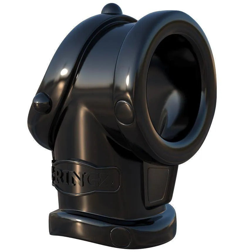 Cockring extensible noir avec ball-stretcher élastique, design ergonomique en TPR pour confort et performance optimale.