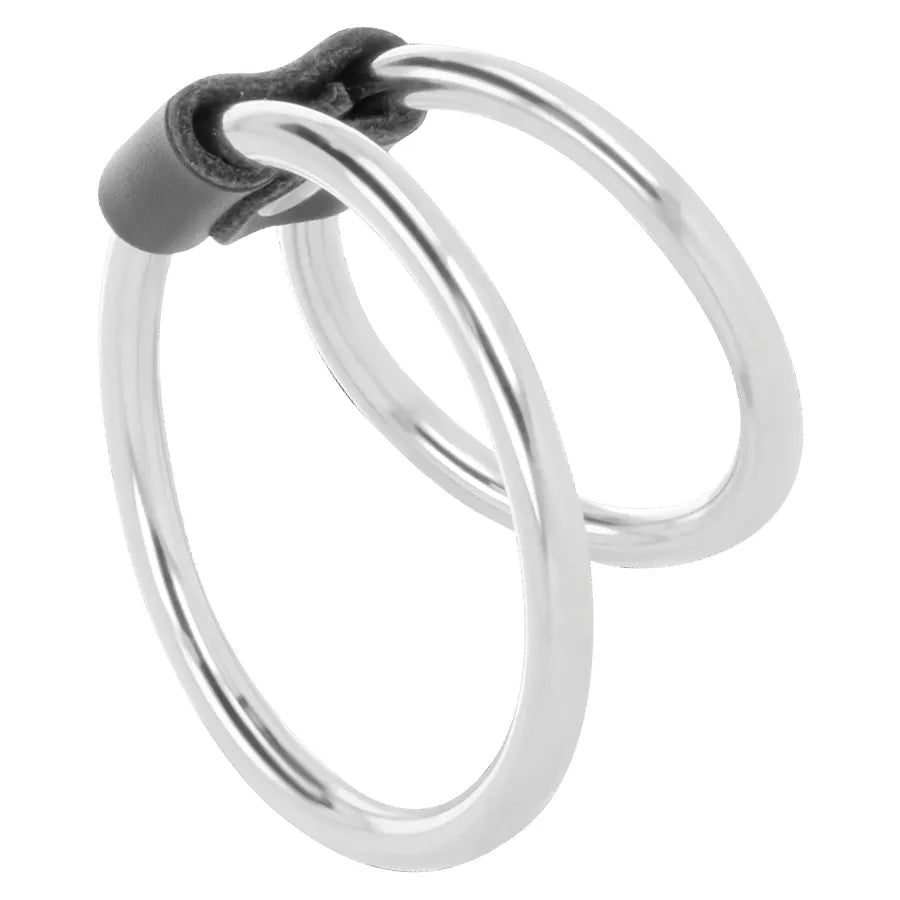 Cockring métal sans nickel, double anneau argenté, retardateur d'éjaculation, haute qualité, ajustable toutes tailles.