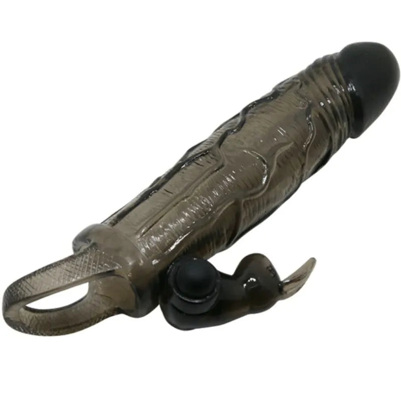 Cockring noir vibrant avec stimulation clitoridienne, design lapin, texture ondulée, accessoire intime innovant.