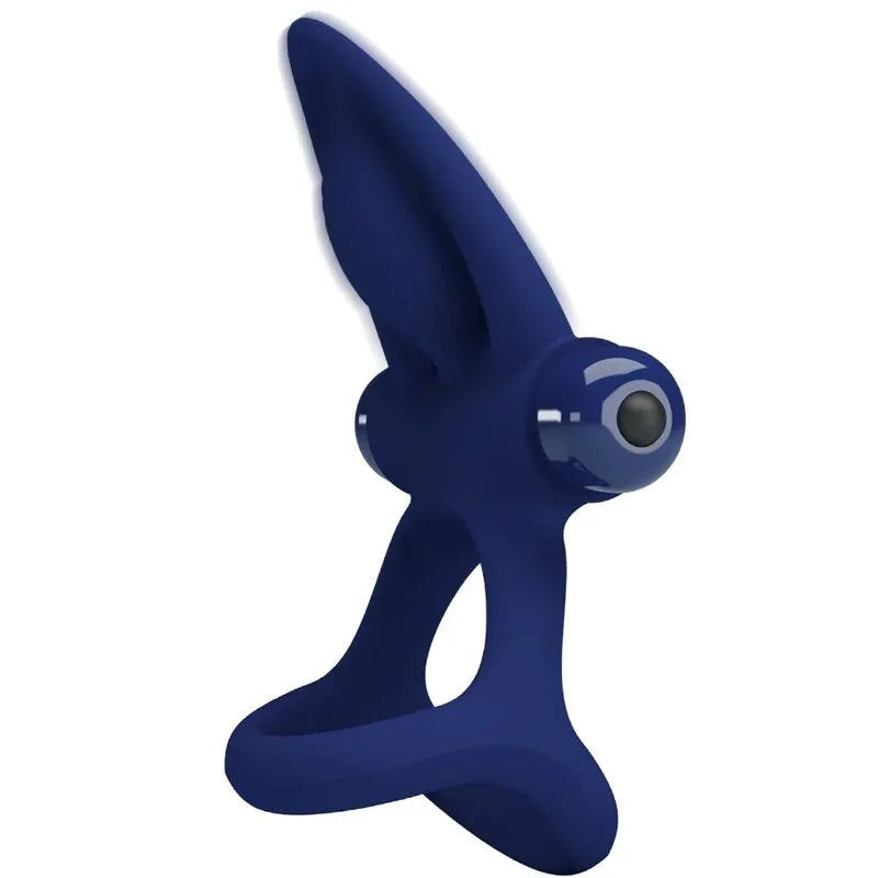 Cockring silicone bleu avec stimulateurs vibrants, forme ergonomique, poils chatouillants, pour couples.