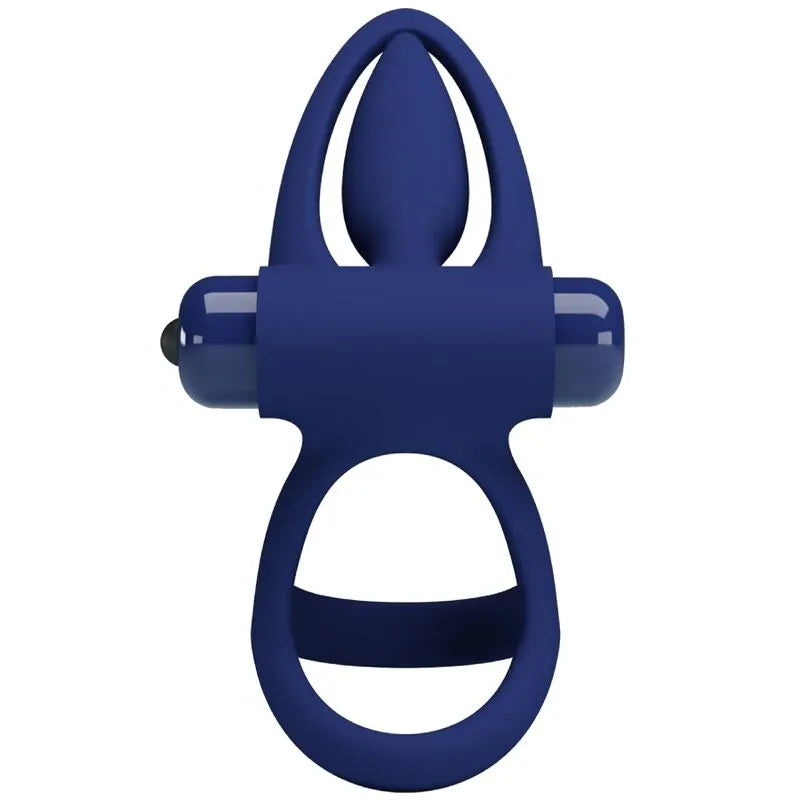Cockring bleu en silicone avec stimulateurs vibrants, forme ergonomique, détails chatouillants pour couples.