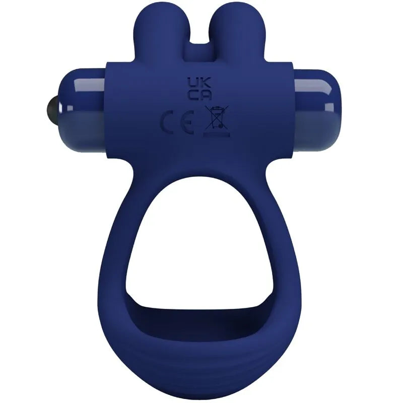 Cockring bleu en silicone avec vibrations silencieuses, forme ergonomique, extensible, alimenté par pile AAA.