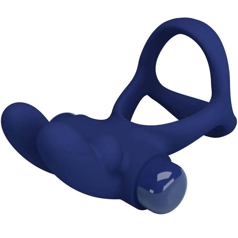 Cockring en silicone bleu avec vibrations silencieuses, forme ergonomique, extensible, alimenté par pile AAA.