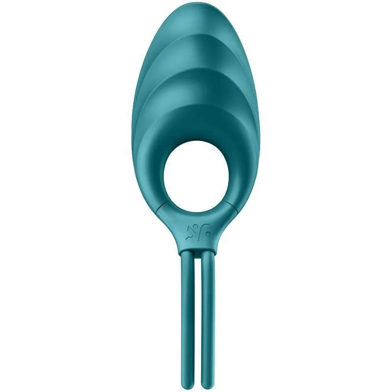 Cockring silicone bleu réglable, design ergonomique, texture ondulée, confort et hygiène pour couples.