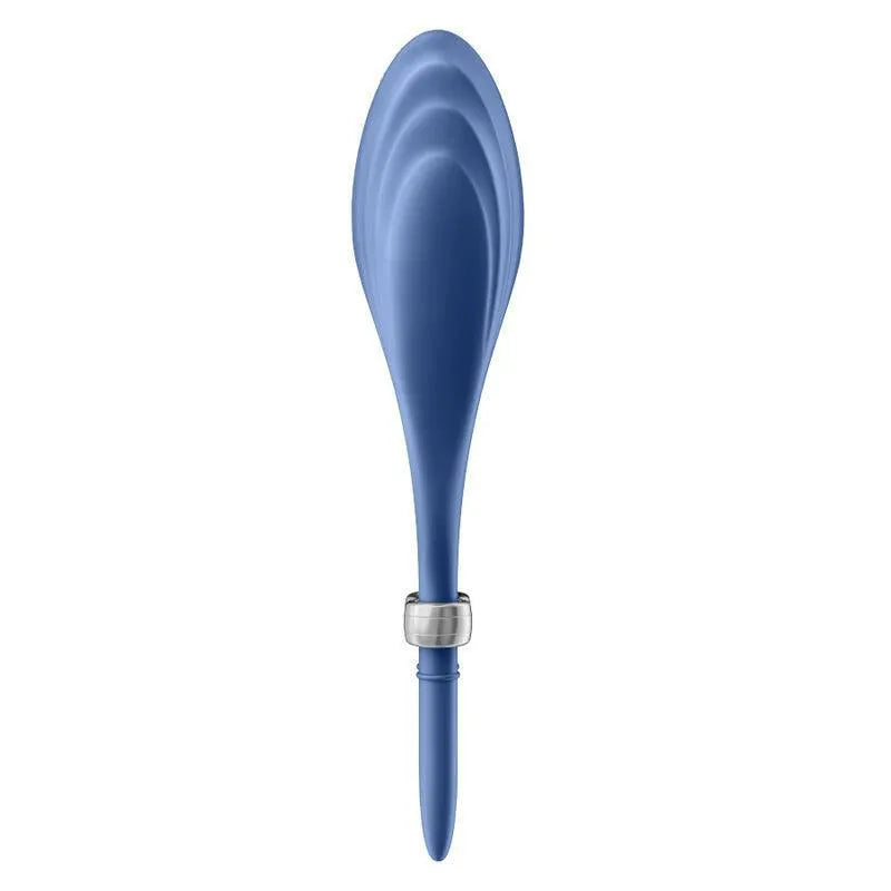 Cockring bleu en silicone réglable avec vibrations, forme ergonomique, pour couples, stimulation intense et hygiénique.
