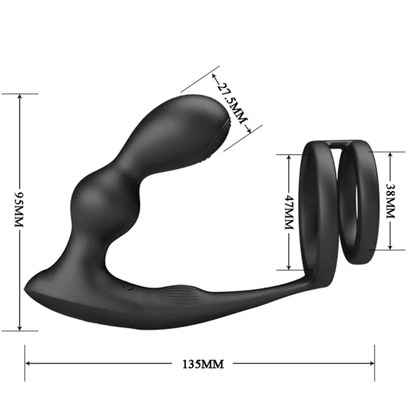 Cockring Vibrant Avec Plug Anal Télécommandé En Silicone