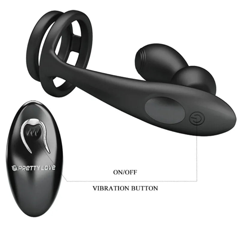 Cockring Vibrant Avec Plug Anal Télécommandé En Silicone