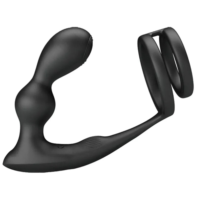 Cockring Vibrant Avec Plug Anal Télécommandé En Silicone