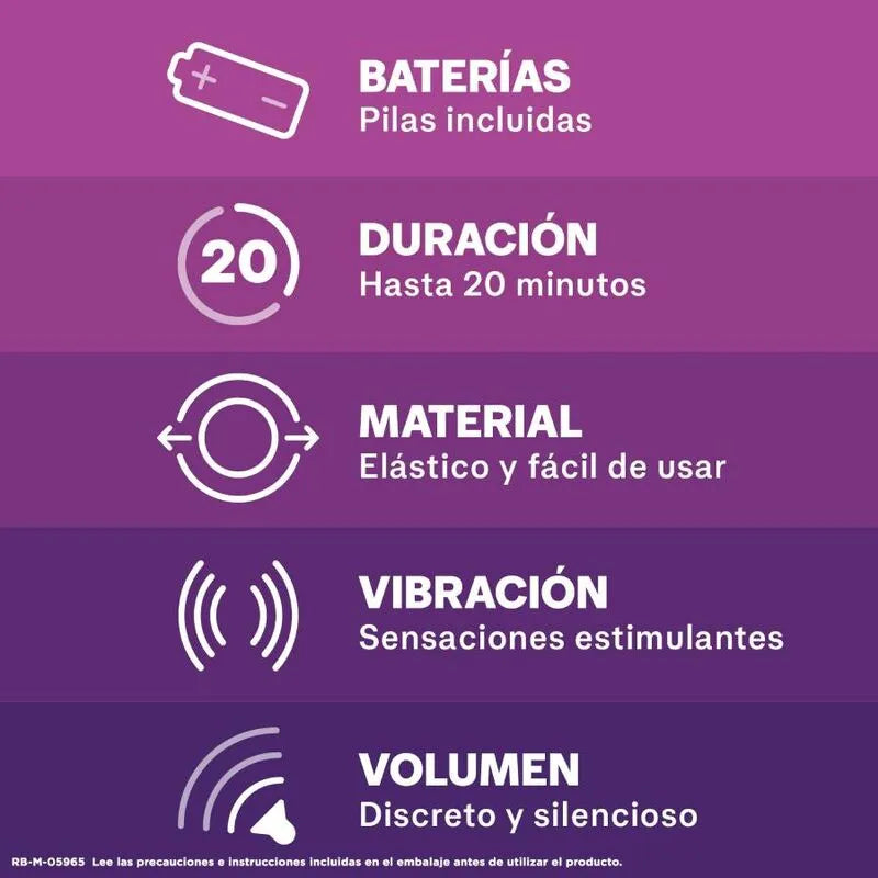 Anneau vibrant Durex violet, forme circulaire, avec vibrations pour préliminaires, durée 20 min, matériaux sûrs.