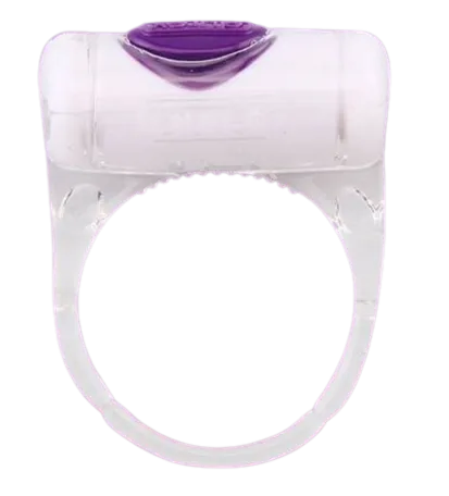 Cockring vibrant Durex transparent avec insert violet, forme ergonomique pour préliminaires intenses et plaisir partagé.