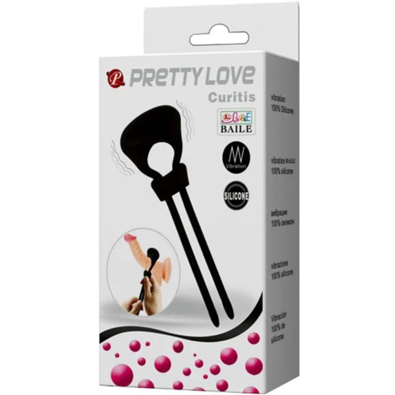 Cockring vibrant noir en silicone avec tentacules, sur emballage blanc avec détails produit et logos.