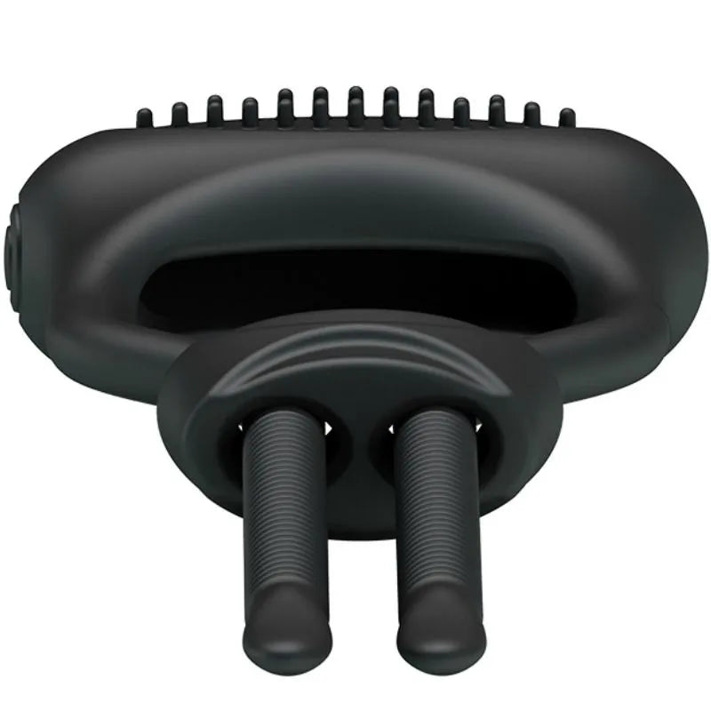 Cockring vibrant en silicone noir avec deux tentacules réglables, optimisant la rétention sanguine pour érections durables.