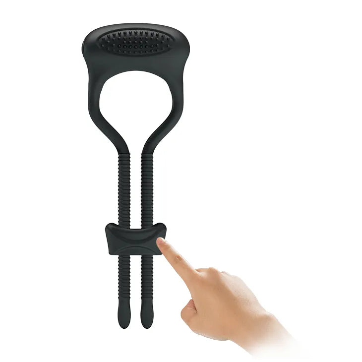 Cockring vibrant noir en silicone avec tentacules réglables, optimisant érections durables et fermes.