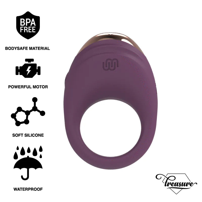 Cockring vibrant luxe violet, silicone doux, technologie Watchme, stimulation clitoridienne et pénienne, étanche.